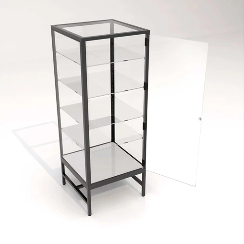 Glass Deluxe Showcase Tower With Lights and 4 Adjustable Glass Shelves - Black