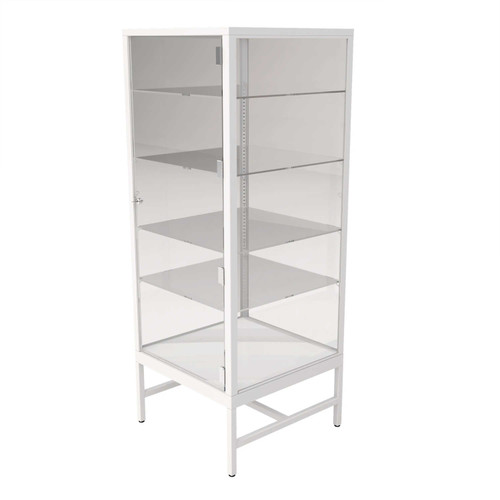 Glass Deluxe Showcase Tower With Lights and 4 Adjustable Glass Shelves - White