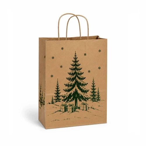 Christmas Tree Kraft Paper Shopping Bags - Petite - 8"x4-1/2"x10-1/2"