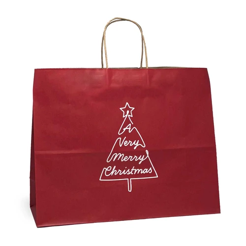Merry Christmas Red on Kraft Paper Shopping Bags - Fashion - 16"x6"x12-3/4"
