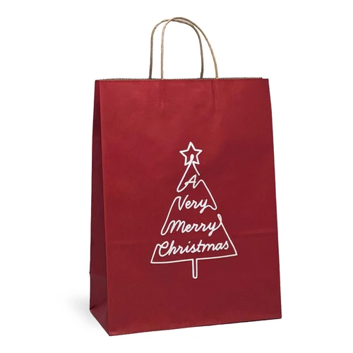 Merry Christmas Red on Kraft Paper Shopping Bags -Vanity - 10"x5"x13-1/2"