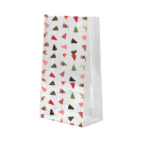 1 lb. Gusset 1.2 mil Plaid Trees Polypropylene Cellophane Bags 3-1/2"x2"x7-1/2"