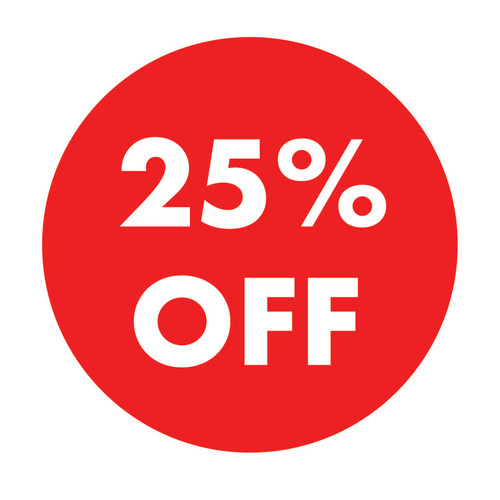 25% off 1-1/4" Round Red & White Discount Labels 25% off 1-1/4" Round Red & White Discount Labels
