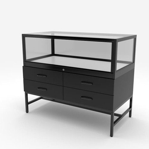 48" Black Deluxe Glass Showcase with Storage includes Light & Lock 48" Black Deluxe Glass Showcase with Storage includes Light & Lock