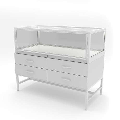 48" White Deluxe Glass Showcase with Storage includes Light & Lock