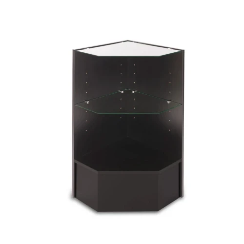 Black Pentagon Corner Showcase with Glass shelves