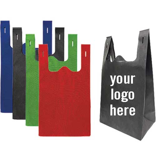 Custom Printed Heat-Sealed Non-Woven Polypropylene T-Shirt Bags Bottom Gusset (Ultrasonic) - Minimum 500 Bags