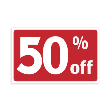 50% red/white 7x11' plastic sign card - Retail Supplies by WR Display ...