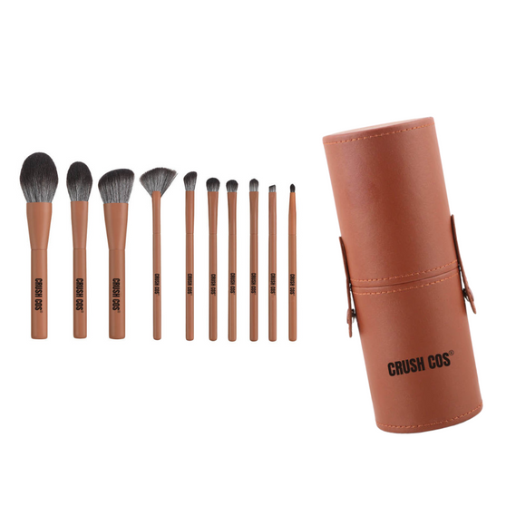 Beauty Essentials: Luxury soft Makeup Brush Set, Antibacterial Hair Matte Brown Cosmetics Makeup Brush Set with Carry Case - 10 Piece Collection