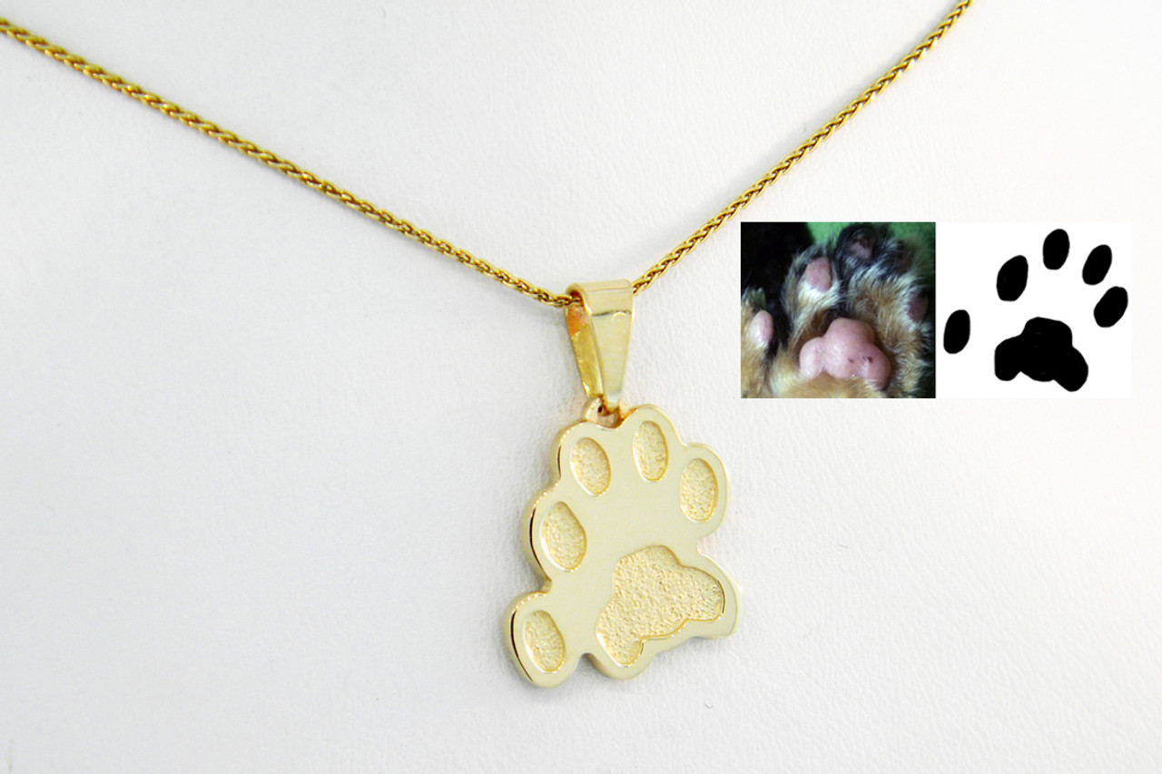 Solid 14K Gold Stylized Dog Paw in Open Sterling Silver Rectangle Pendant |  AKC Shop