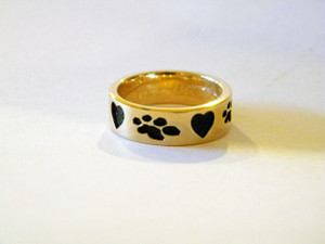 Memory Ring with Recessed Hearts + Paws - Gold Memory Ring with Recessed Hearts + Paws - Gold