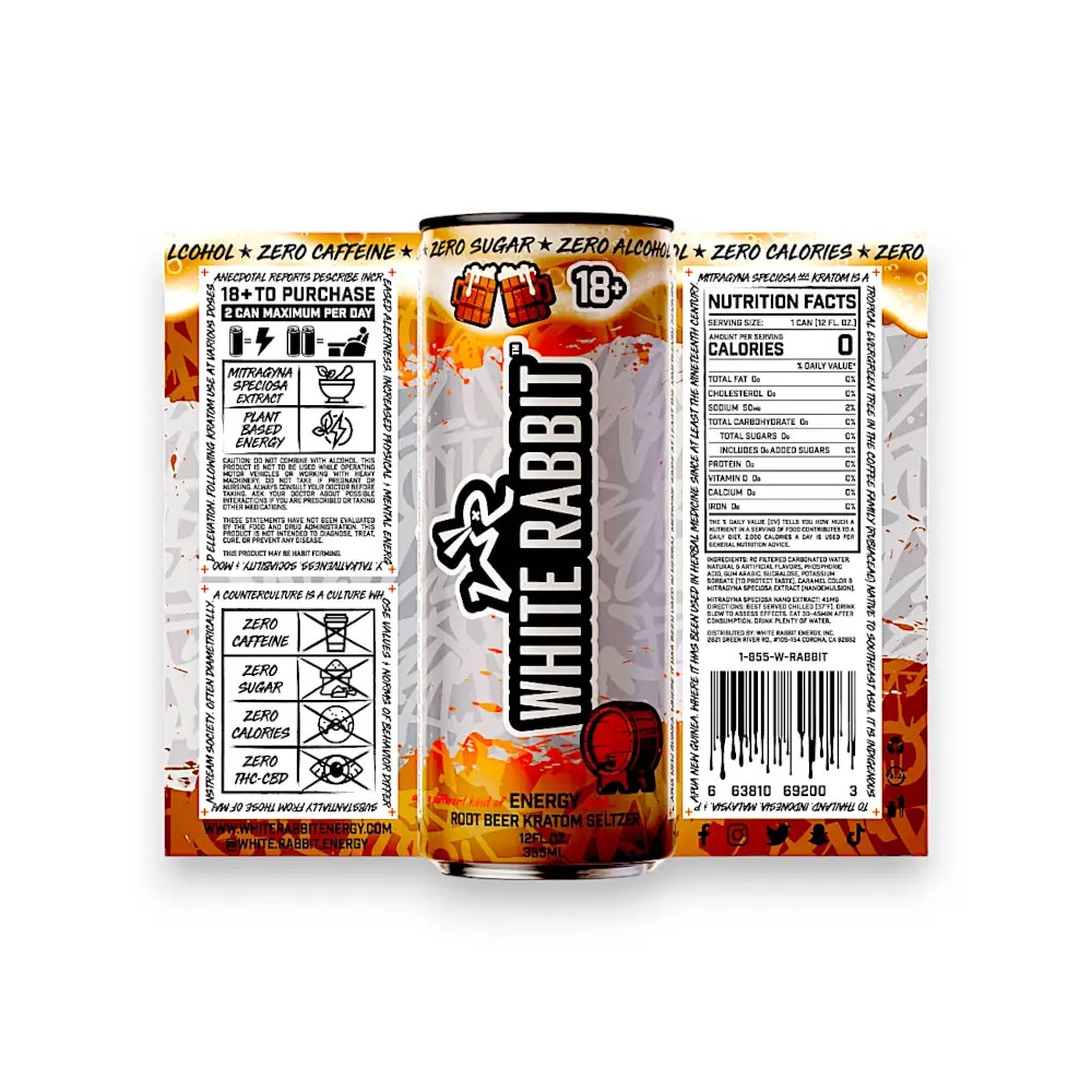 White Rabbit Root Beer Kratom Seltzer - Mitragyna Speciosa Infused Beverage