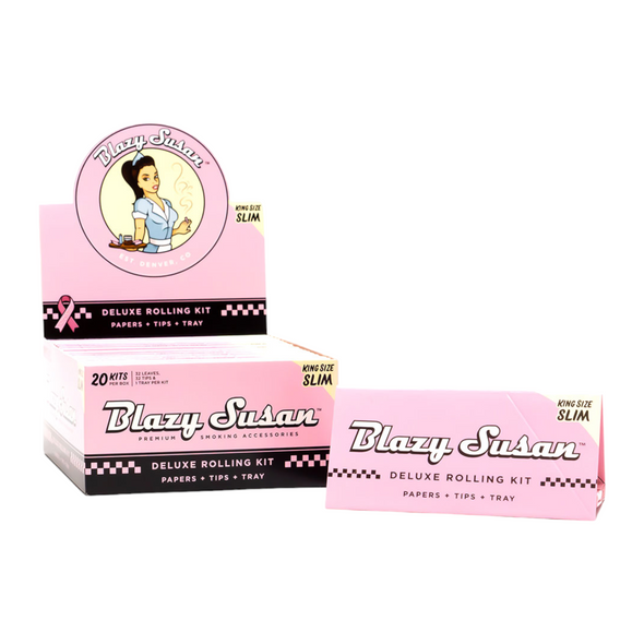 Blazy Susan Deluxe King Size Slim Pink Rolling Papers Tips And Tray