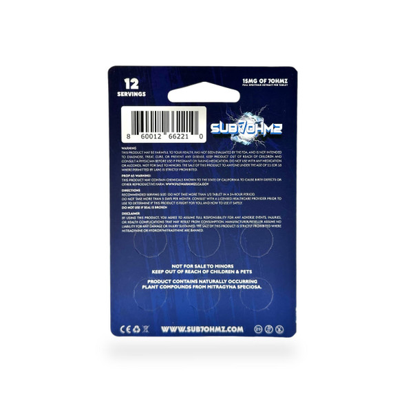 Sub 7 ohmz 7-hydroxymitragynine Tablets Spearmint 6ct | Back