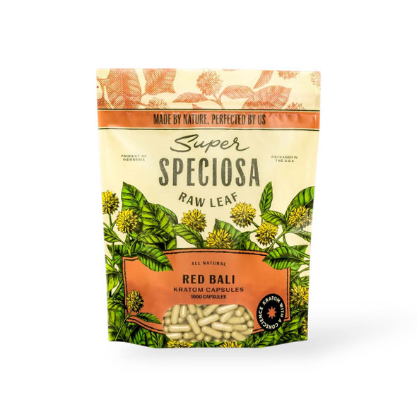 Super Speciosa Raw Leaf Kratom Capsules Red Bali | 1000 Capsules