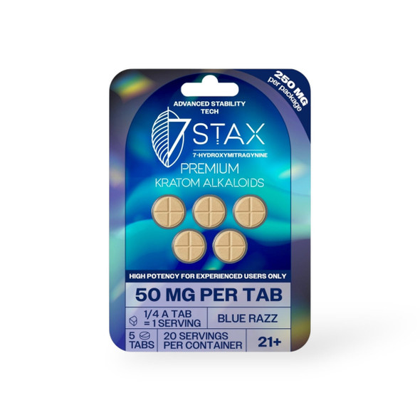 7 Stax 7 Hydroxymitragynine Tablets Blue Razz 50mg Per Tablet| 5 Tablets