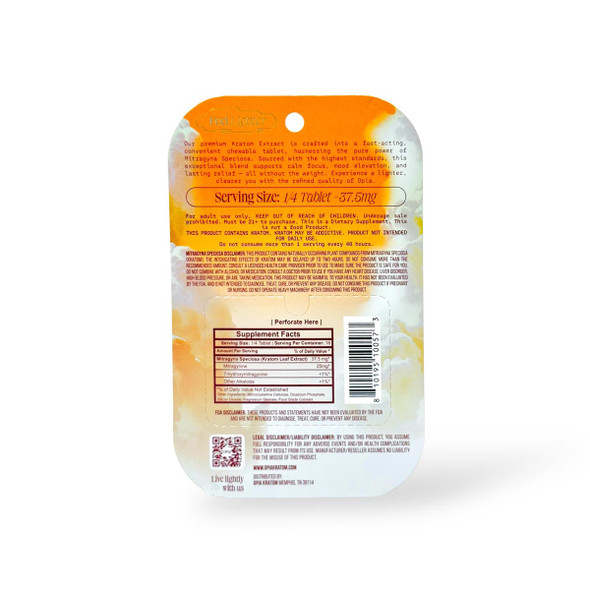 Opia Kratom Extract Chewable Tablets Classic 150mg Per Tablet | 4 Tablets | Back