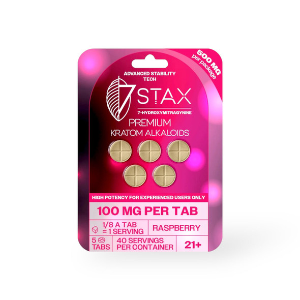 7 Stax 7 Hydroxymitragynine Tablets Raspberry 100mg Per Tablet | 5 Tablets