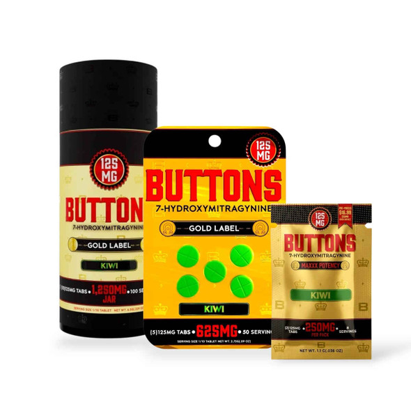 Buttons Gold Label 7- Hydroxymitragynine Chewable Tablets Kiwi 125mg Per Tablet