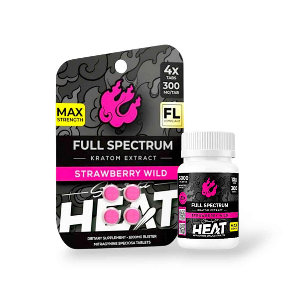 Straight Heat Full Spectrum Kratom Extract Strawberry Wild Chewable Tablets 300mg
