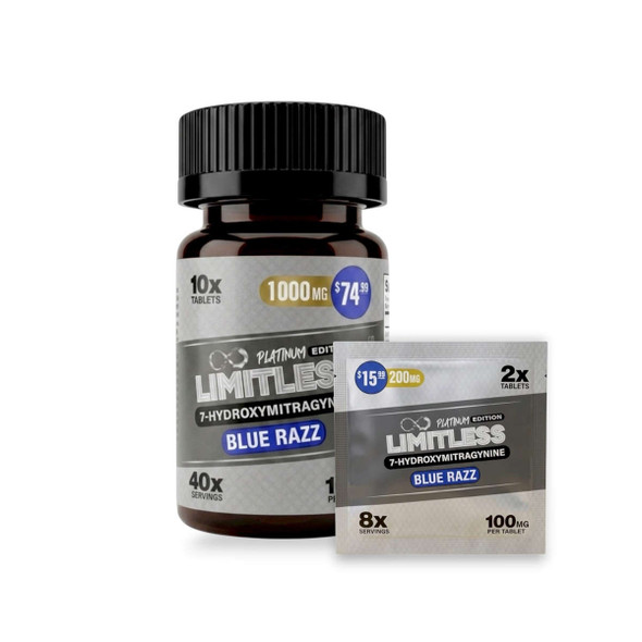 Limitless Platinum 7-Hydroxymitragynine Blue Razz Tablets 100mg