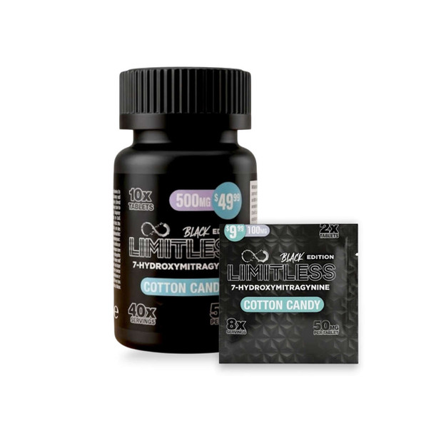Limitless Black Edition 7-Hydroxymitragynine Chewable Tablets Cotton Candy 50mg