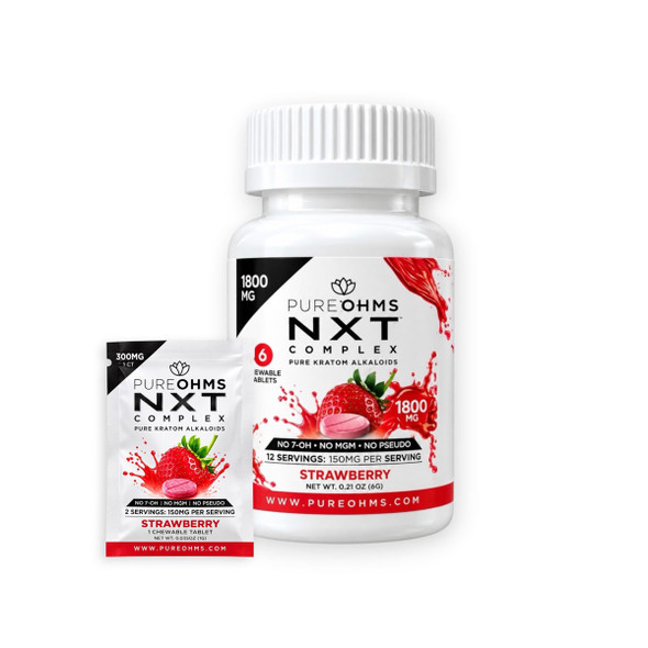 Pure Ohms NXT Complex Kratom Alkaloid Chewable Tablets Strawberry 300mg | Main