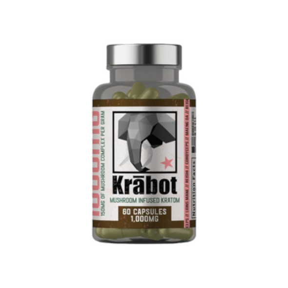 Krabot Kratom Mushroom Infused 60 Capsules Green Maeng Da 1000mg