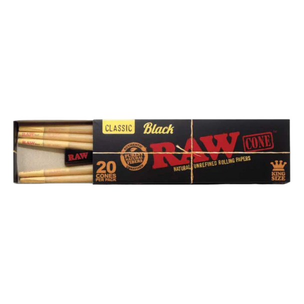 Raw Classic Black King Size Pre-Rolled Cones Box 20ct