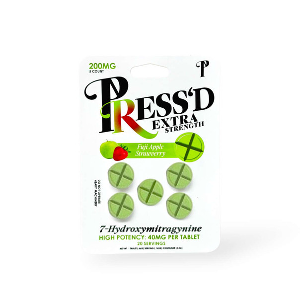 Press'D Kratom 7 Hydroxymitragynine Extra Strength Tablets Fuji Apple Strawberry 40mg