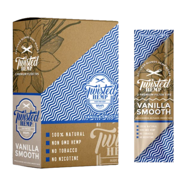 Twisted Hemp Wraps 2ct + 2 Premium Filter Tips Vanilla Smooth