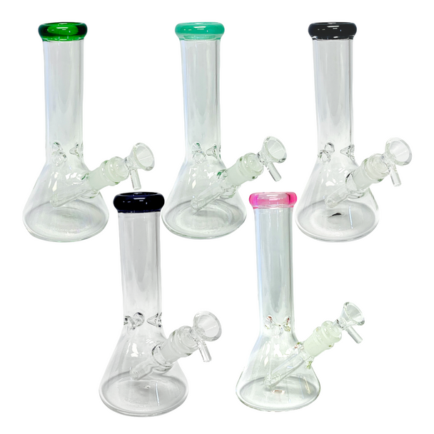 8" Waterpipe Beaker Clear W/ Color Tip