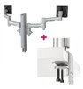 Atdec AWMS-2-4640 Dual Monitor Swing Arms on 400mm Post / 12kg (26.5lb) Flat Screen, 10kg (22lb) Curved Screen + Heavy-Duty FClamp Desk Fixing, Silver