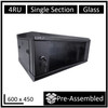 LDR Assembled 4U Wall Mount Cabinet (600mm x 450mm) Glass Door - Black Metal Construction - Top Fan Vents - Side Access Panels