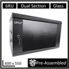 LDR Assembled 6U Hinged Wall Mount Cabinet (600mm x 550mm) Glass Door - Black Metal Construction - Top Fan Vents - Side Access Panels