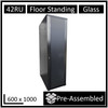 LDR Assembled 42U Server Rack Cabinet (600mm x 1000mm) Glass Door, 1x 8-Port PDU, 1x 4-Way Fan, 2x Fixed Shelves - Black Metal Construction