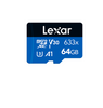 Lexar High-Performance 633x 64GB microSDHC microSDXC UHS-I Card BLUE Series without adaptor 64GB – C10, A1, UHS-I (U3), V30, up to 100MB/s read, 45