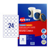 Avery Label Removeble Matt Round L7129 40mm 24Up Pack of 8