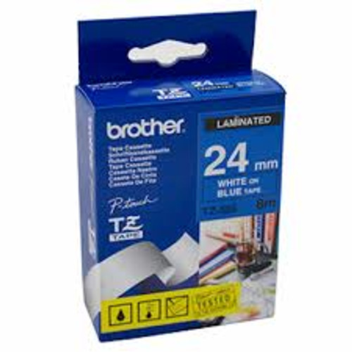 Brother TZ-555 Laminated 24mm x 8m - White printing on Blue Tape