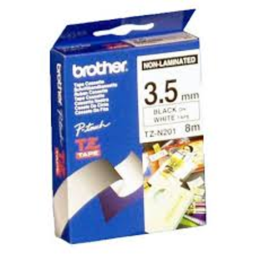 Brother TZe-N201 3.5mm Black Text On White Non Laminated  Tape - 8 metres
