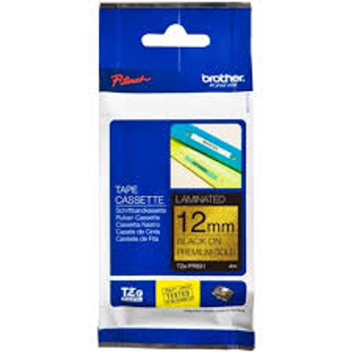 Brother 12mm Black on Glitter Gold Pattern Labelling Tape - 4 meters