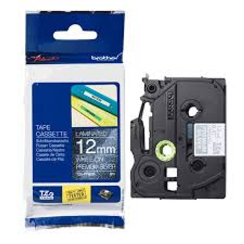 Brother 12mm White on Silver Labelling Tape - 4 meters