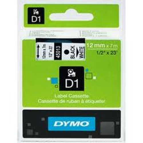 Dymo D1 LABEL 12mm x 7m - WHITE ON BLACK
