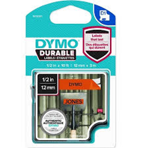 Dymo D1 Durable Lable Black on Orange 12mm x 3m