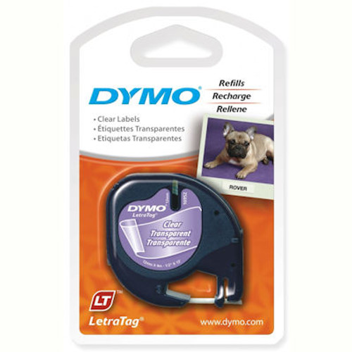 Dymo LetraTag Plastic Tape 12mm x 4m Clear - 2 pack
