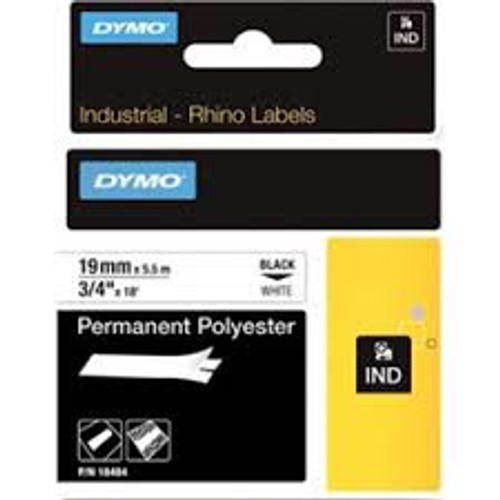 Dymo Rhino Black on White Permanent Polyester Tape - 19mm x 5.5m