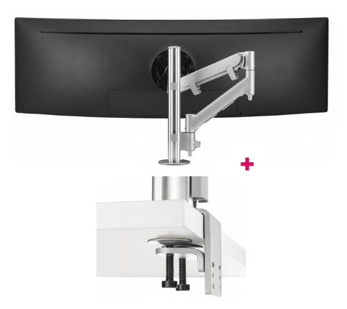 Atdec AWMS-HX40 597mm Dynamic Arm + 400mm Post/ 6-14kg (13lb-31lb) Flat Screen, 6-12kg (13lb-26.5lb) Curved Screen + HDuty F Clamp Desk Fixing, Silver