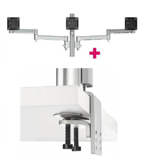 Atdec AWMS-3-13714 Triple Monitor Arms + 400mm Post / 12kg (26.5lb) Flat Screens, 10kg (22lb) Curved Screens + Heavy-Duty F Clamp Desk Fixing, Silver