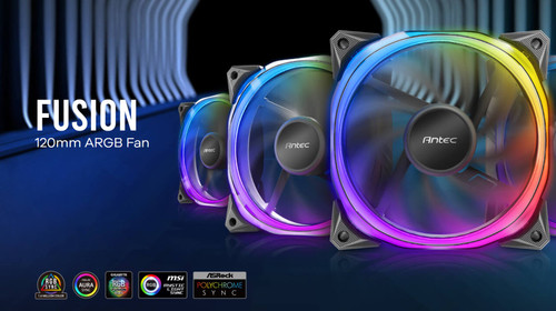 Antec Fusion 120mm ARGB PWM HB Fan, Airflow 57.93 CFM, Air Pressure 2.11, Noise Level 31.21. Woven Cable, PMW Daisy Chain design, 3 Yrs Warranty Antec Fusion 120mm ARGB PWM HB Fan, Airflow 57.93 CFM, Air Pressure 2.11, Noise Level 31.21. Woven Cable, PMW Daisy Chain design, 3 Yrs Warranty