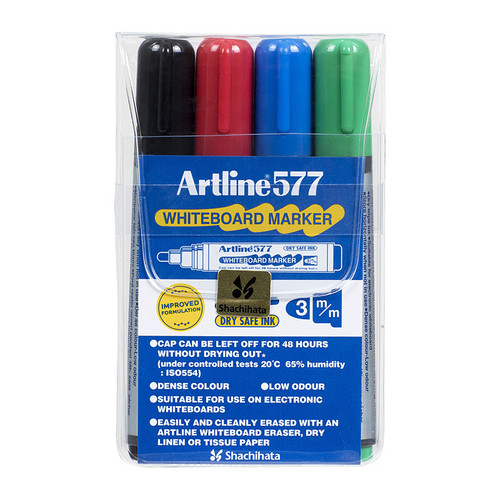 Artline 577 Whiteboard Marker Assorted Wallet of 4